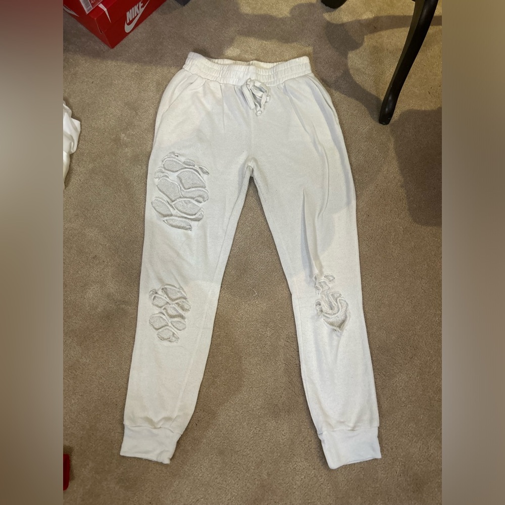 Ripped white joggers